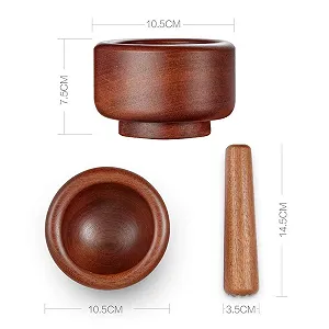Ступка Деревʼяна з товкачиком Набір Чаша для подрібнення часнику Спеції Подрібнювач Ручний synthetic.ua - Фото 1
