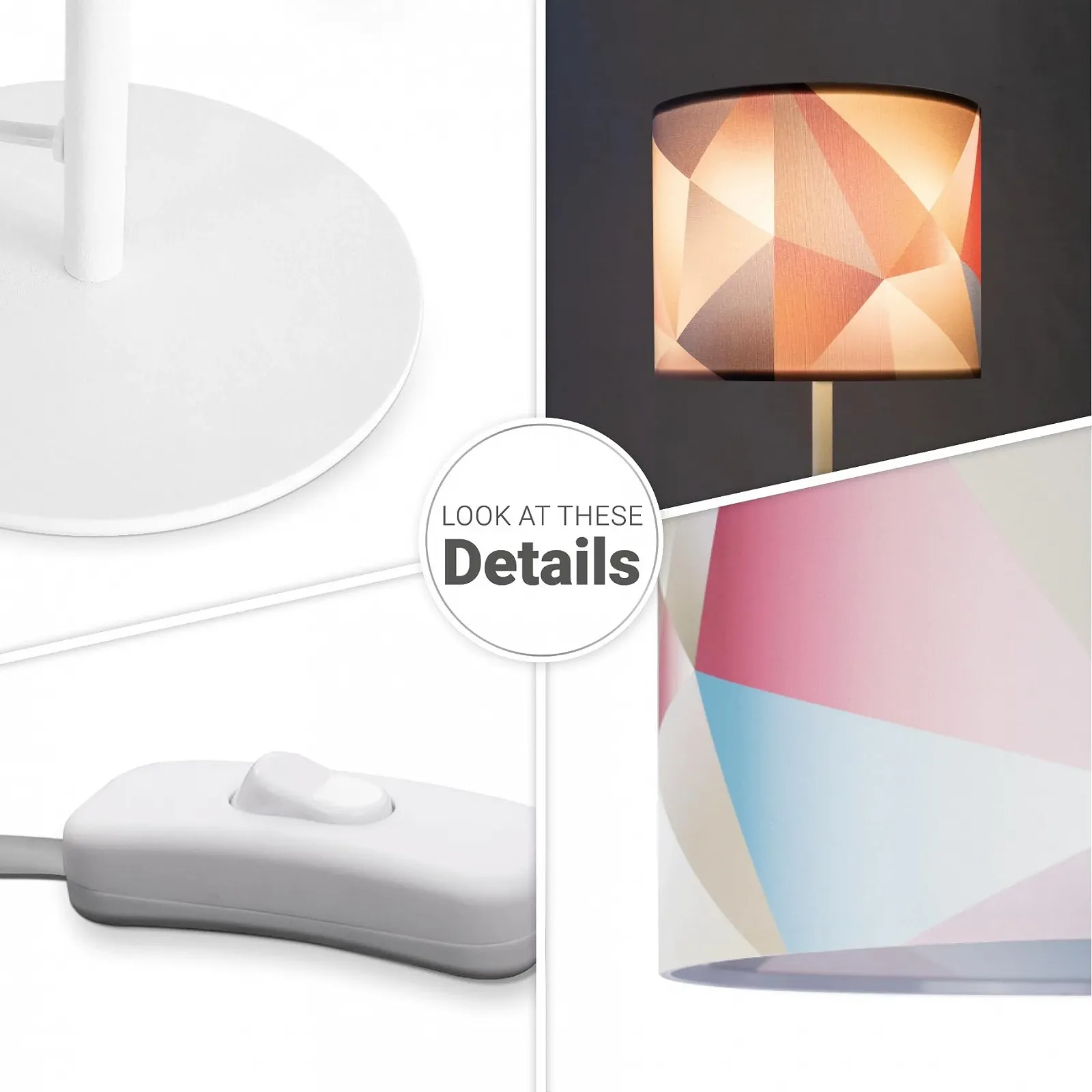 Настільна лампа Paco Home E14 Тканинний абажур Ретро Кругла У крапочку, фото №4