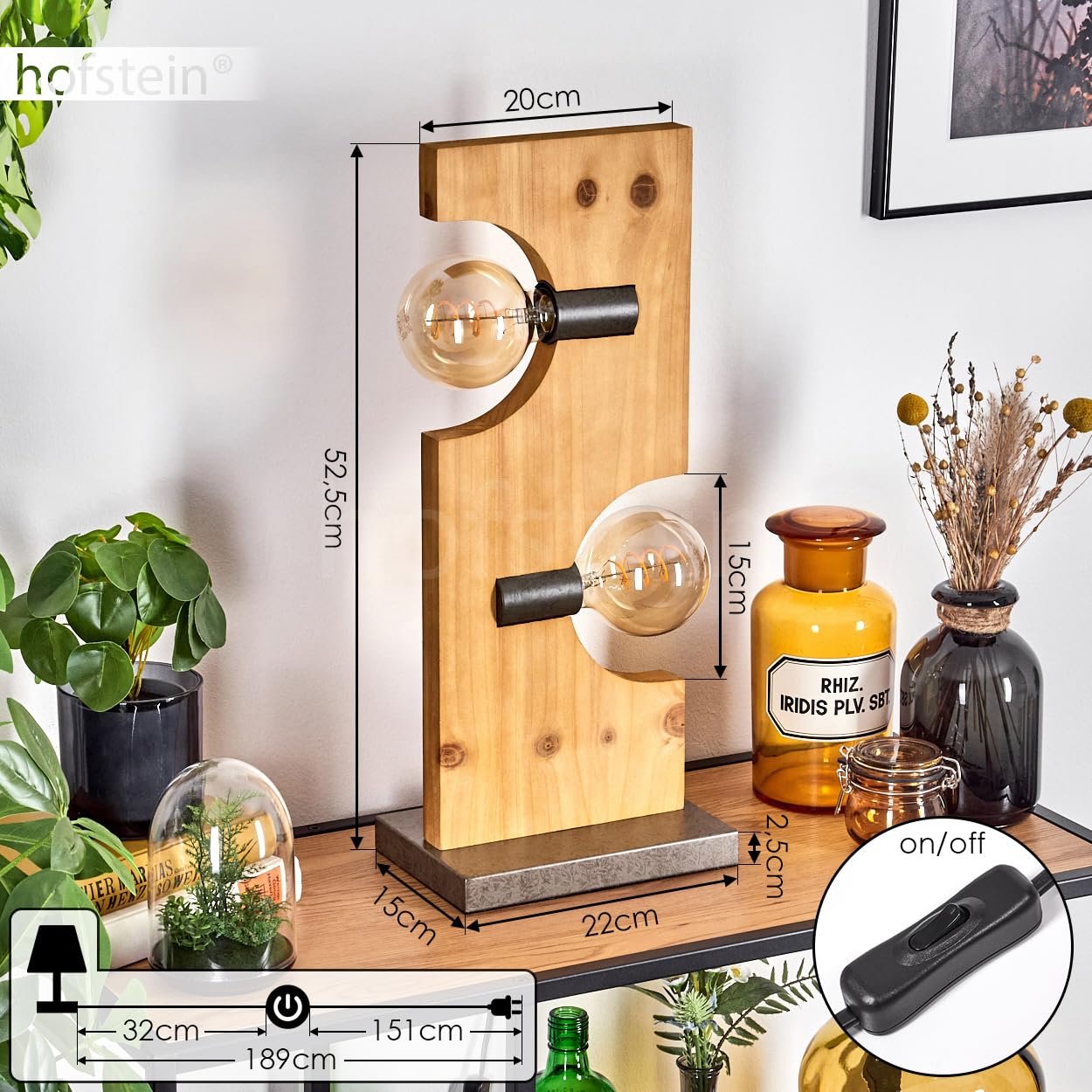 Настільна лампа Santorum Wood/Metal Natural / Antique Nickel 2-лампова Scandinavian 2 x E27, фото №5