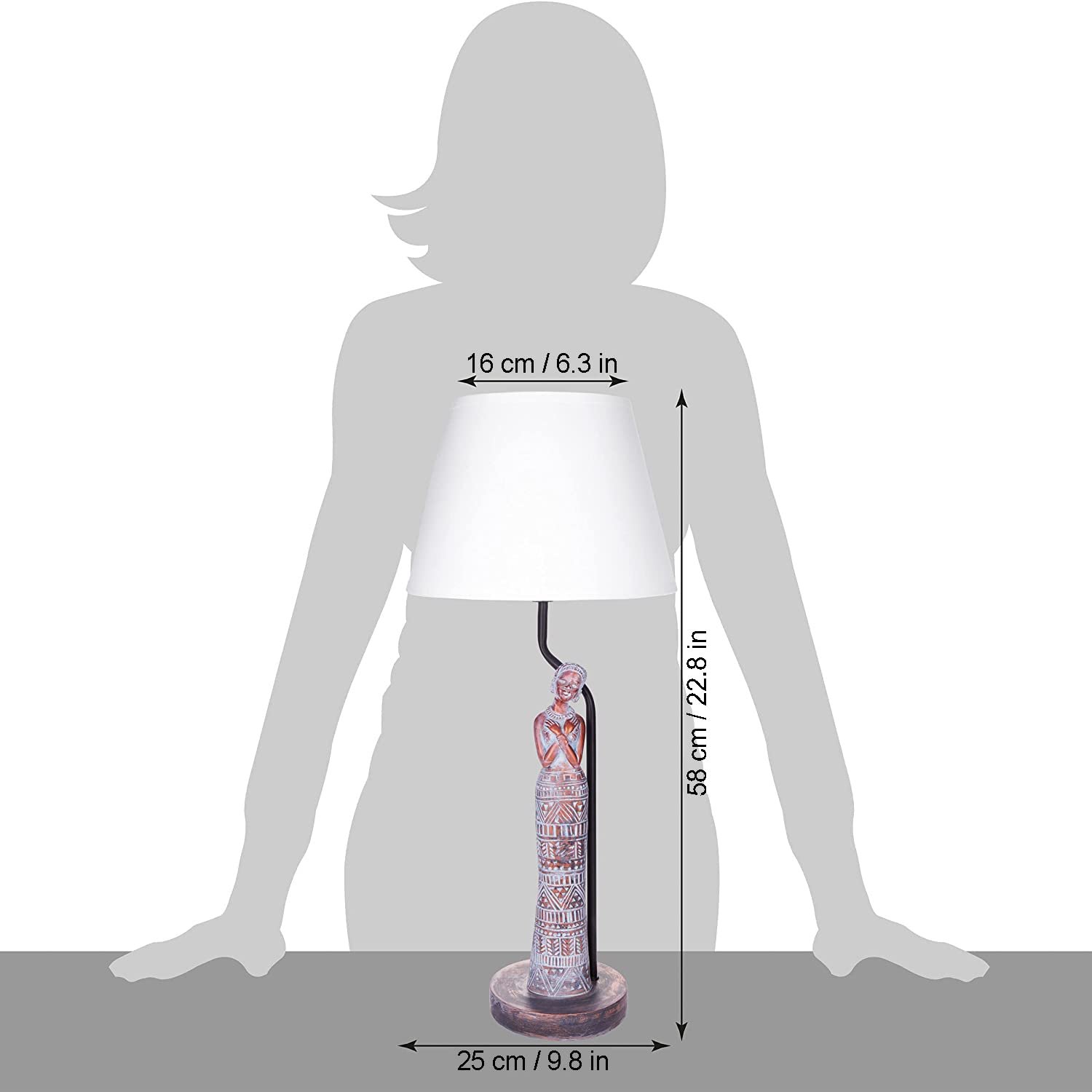 Настільна лампа BRUBAKER African Woman Мідний вигляд 58 см Сірий/Білий, фото №8