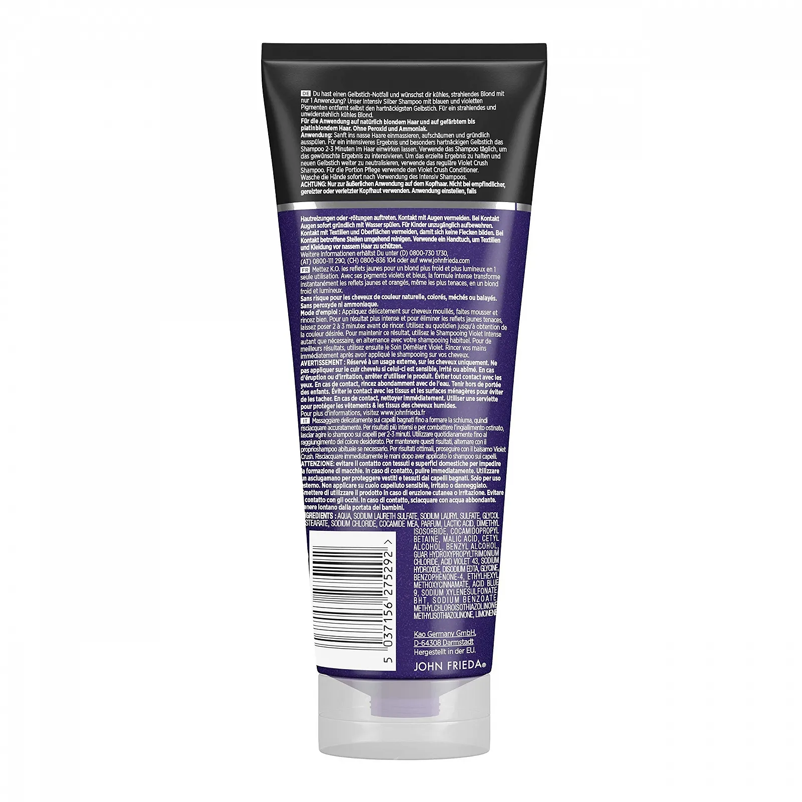 Шампунь John Frieda Violet Crush Intensive Silver для нейтрализации желтых и оранжевых оттенков с фиолетовыми пигментами 250 мл, фото №2 Шампунь John Frieda Violet Crush Intensive Silver для нейтрализации желтых и оранжевых оттенков с фиолетовыми пигментами 250 мл, фото №2