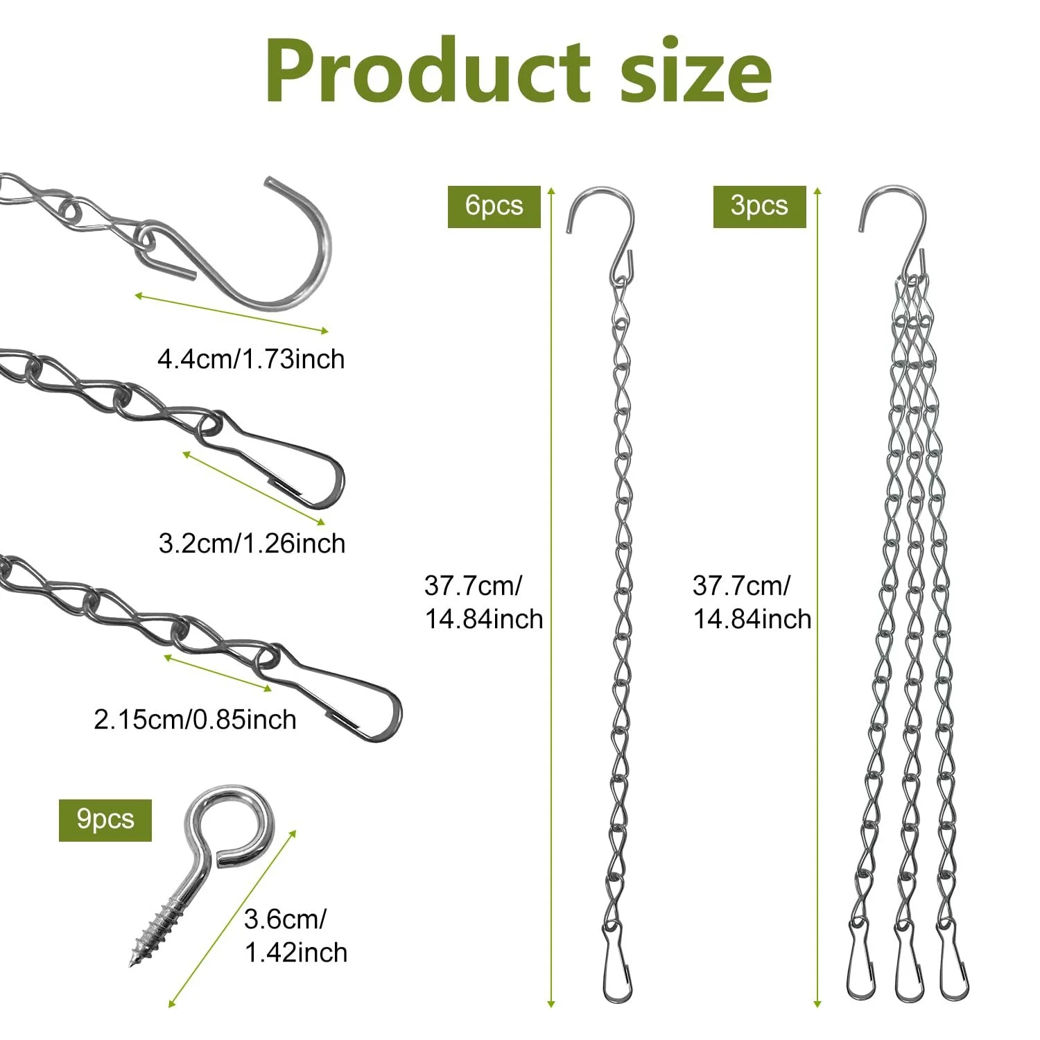 Набор цепочек для подвешивания 9 шт. металлические с крючками Серебристые, фото №5