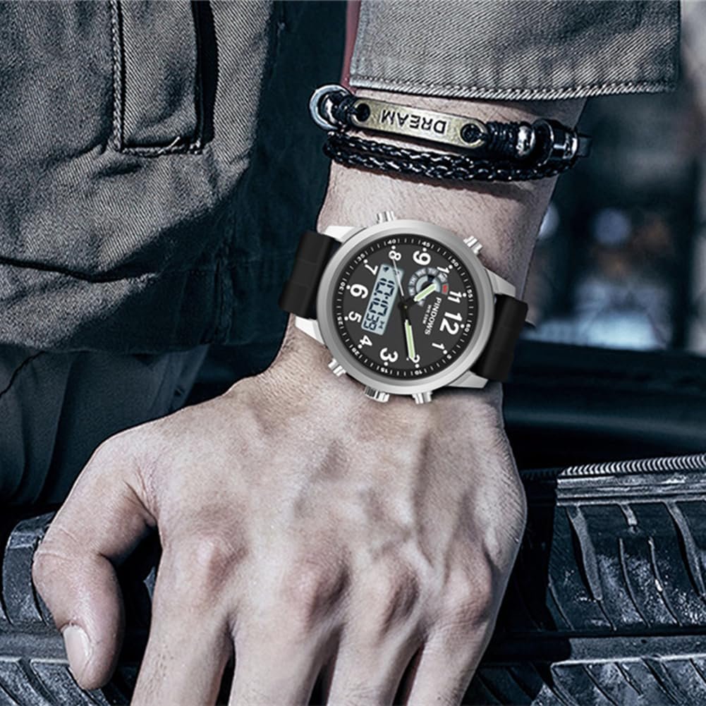 Чоловічий годинник PINIDOUS Military Digital Analogue Quartz Waterproof Sport Outdoor Multifunctional Stainless Steel Classic Stylish Fashion Casual Business Watch, фото №5