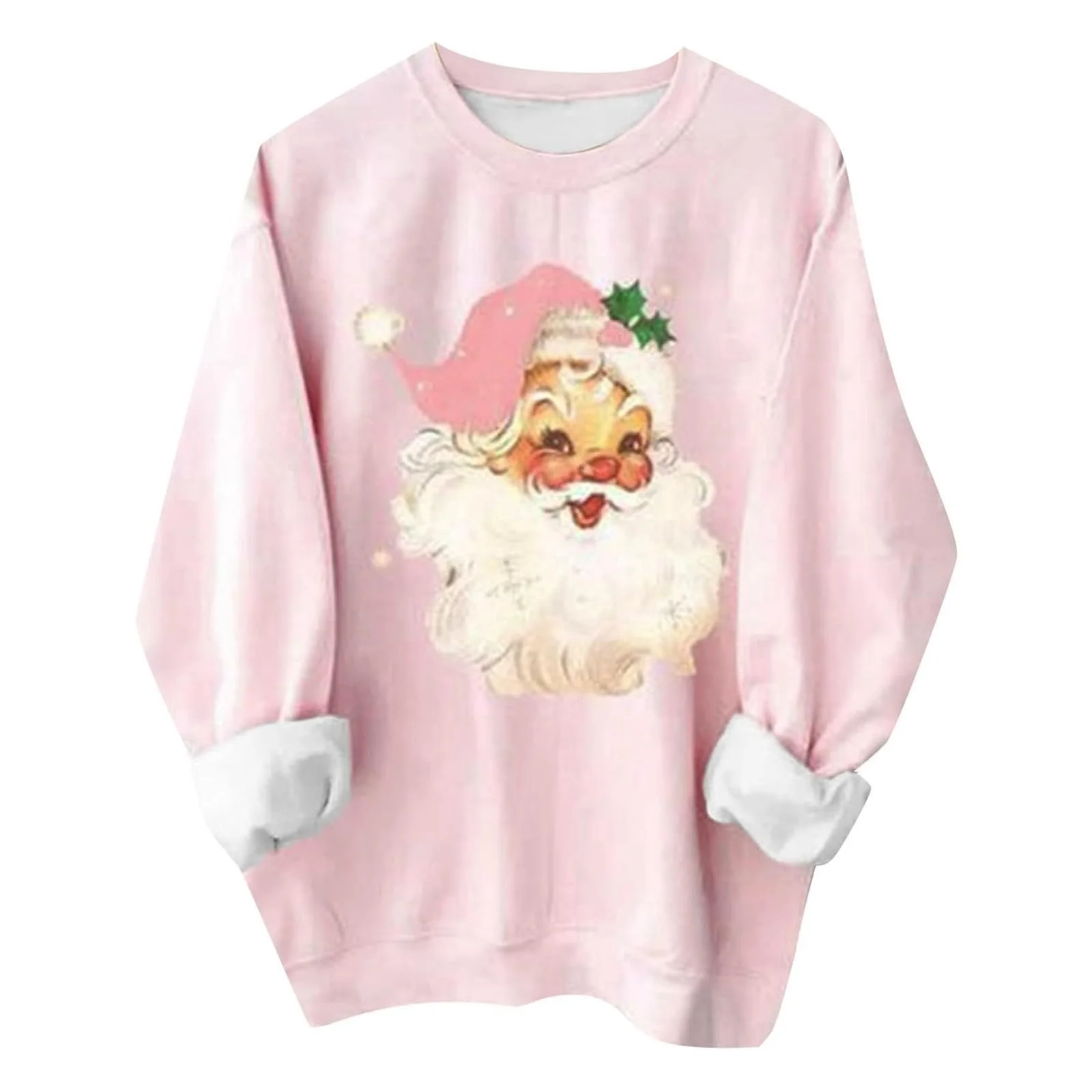 Женский Рождественский Джемпер Розовый Рождественский Женский Свитшот Рождественский Мотив С Длинными Рукавами Рождественский Топ С Круглым Вырезом, фото №1