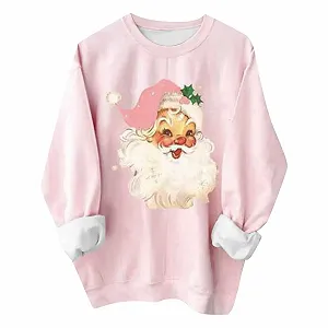 Женский Рождественский Джемпер Розовый Рождественский Женский Свитшот Рождественский Мотив С Длинными Рукавами Рождественский Топ С Круглым Вырезом - Фото 1