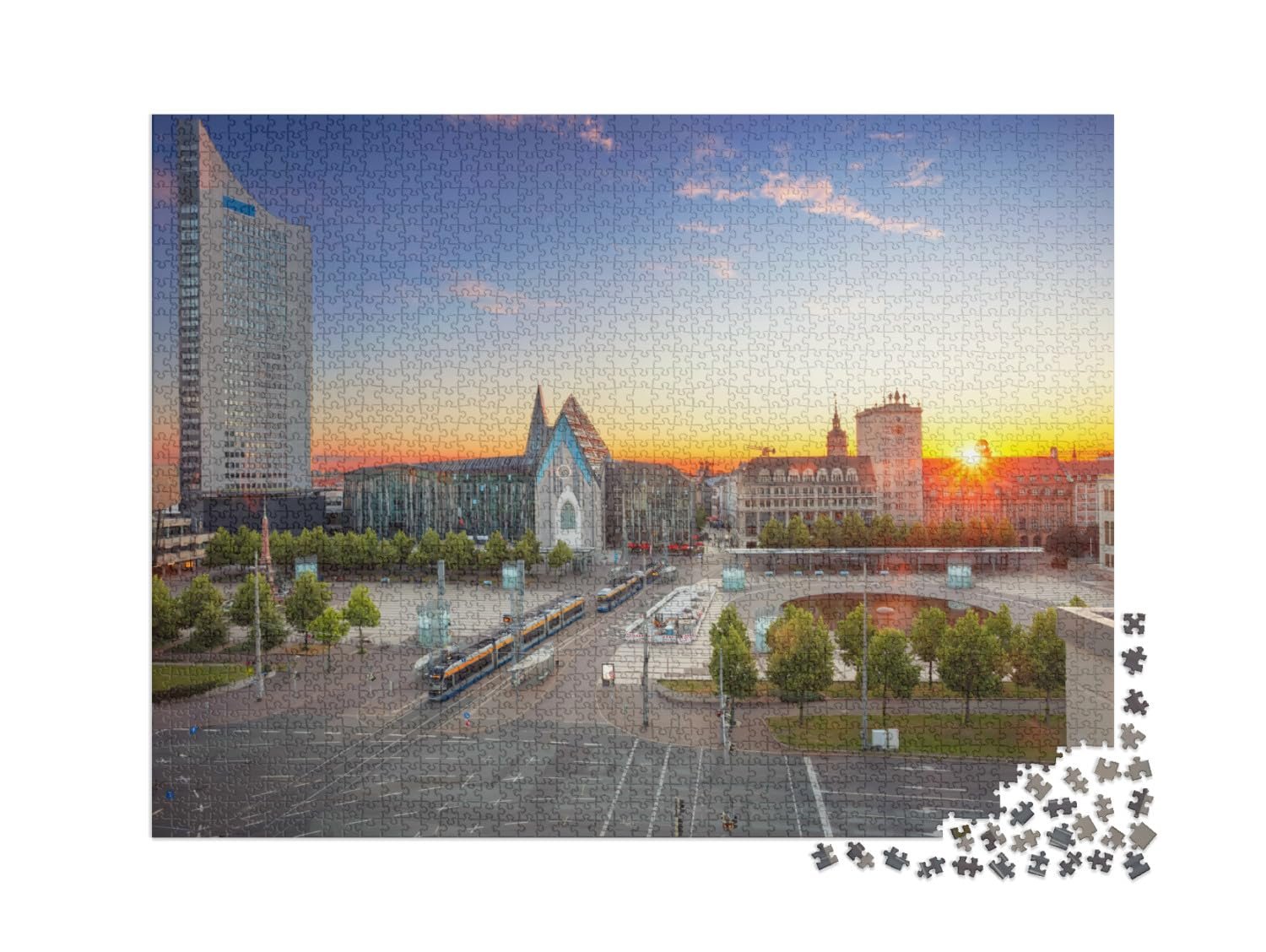Пазл puzzleYOU Leipzig, German Cities Городской пейзаж Лейпцига: центр города на закате 2000 элементов, фото №2