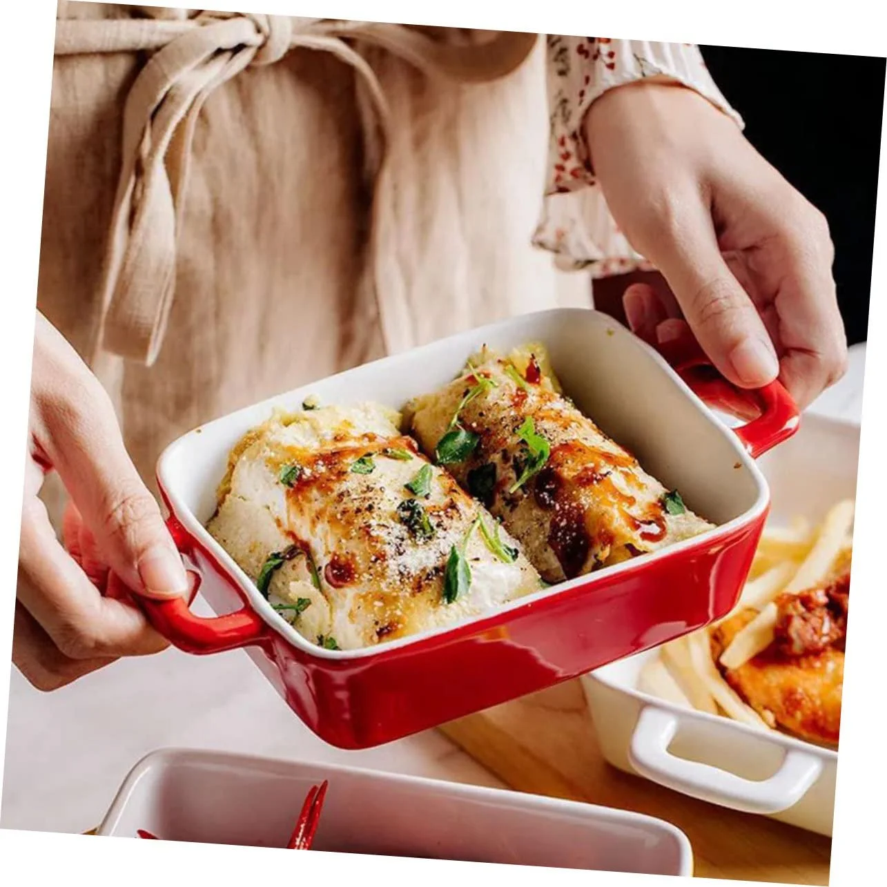 Форма для запекания TOYANDONA керамическая с двумя ручками красная, фото №4