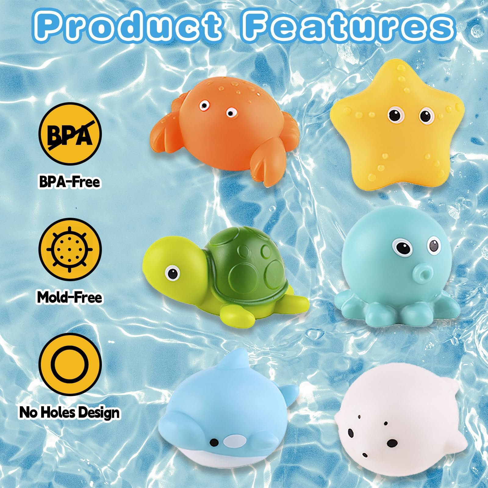 Іграшка для ванни KATIMI Набір 7 шт (черепаха, риба, бегемот, зірка, дельфін, сачок), фото №4