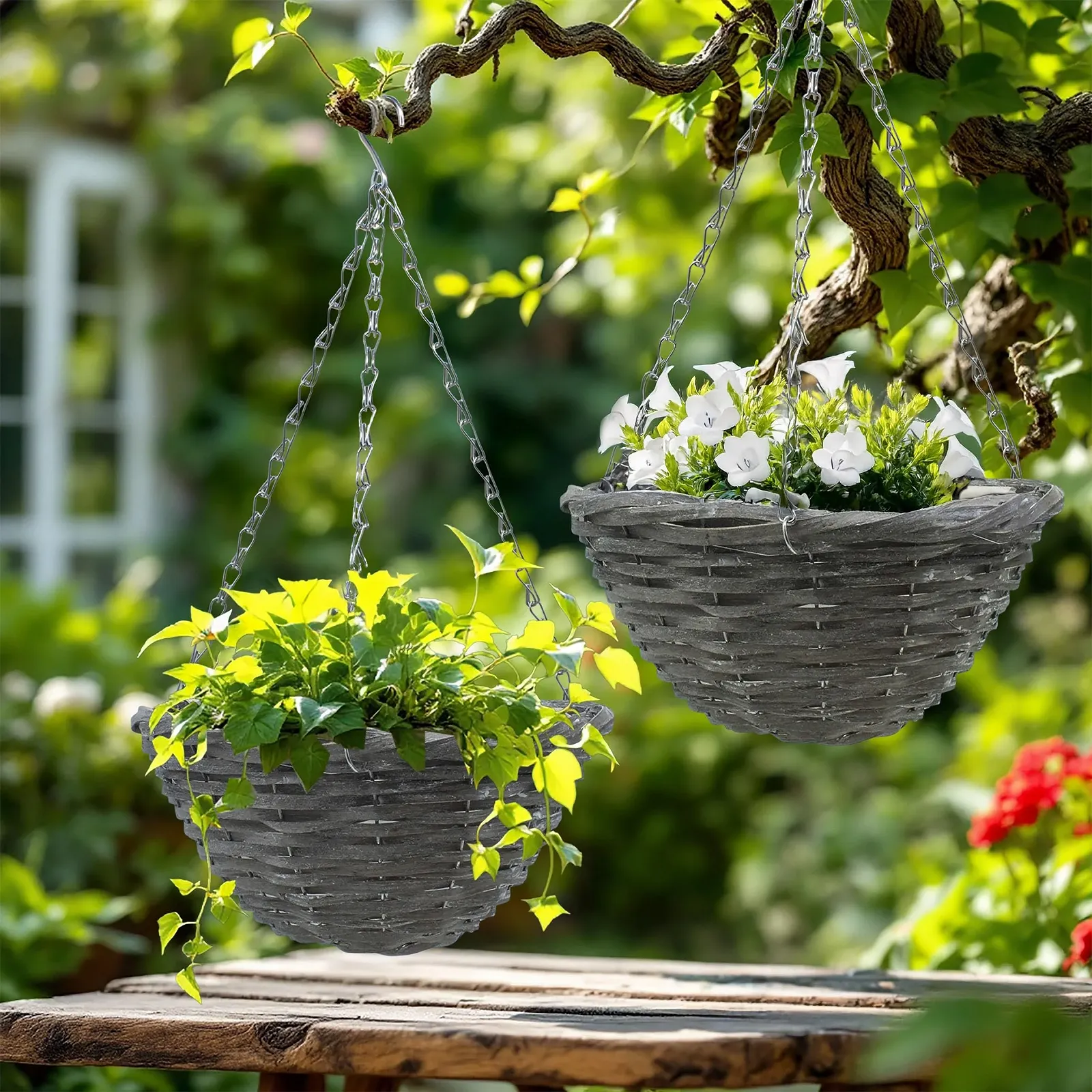 Плетені кошики для підвішування Spetebo Набір 2 шт 29 cm з плівкою та ланцюжком Сірий, фото №7 Плетені кошики для підвішування Spetebo Набір 2 шт 29 cm з плівкою та ланцюжком Сірий, фото №7