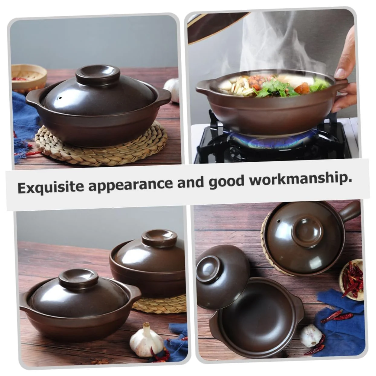 Кастрюля для тушения VALICLUD керамическая с двумя ручками термостойкая, фото №6