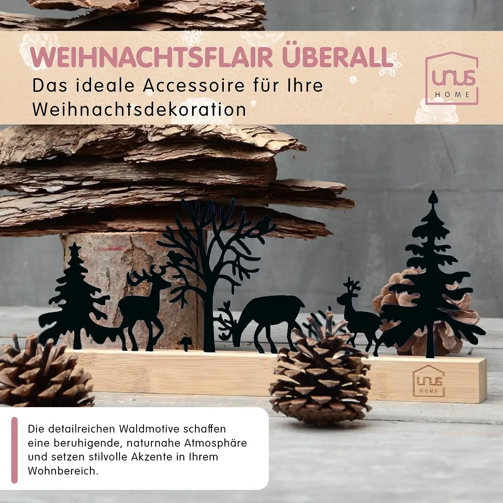 Подставка UNUS Силуэт Лес 3 Оленя Птицы Гриб Черный, фото №5 Подставка UNUS Силуэт Лес 3 Оленя Птицы Гриб Черный, фото №5