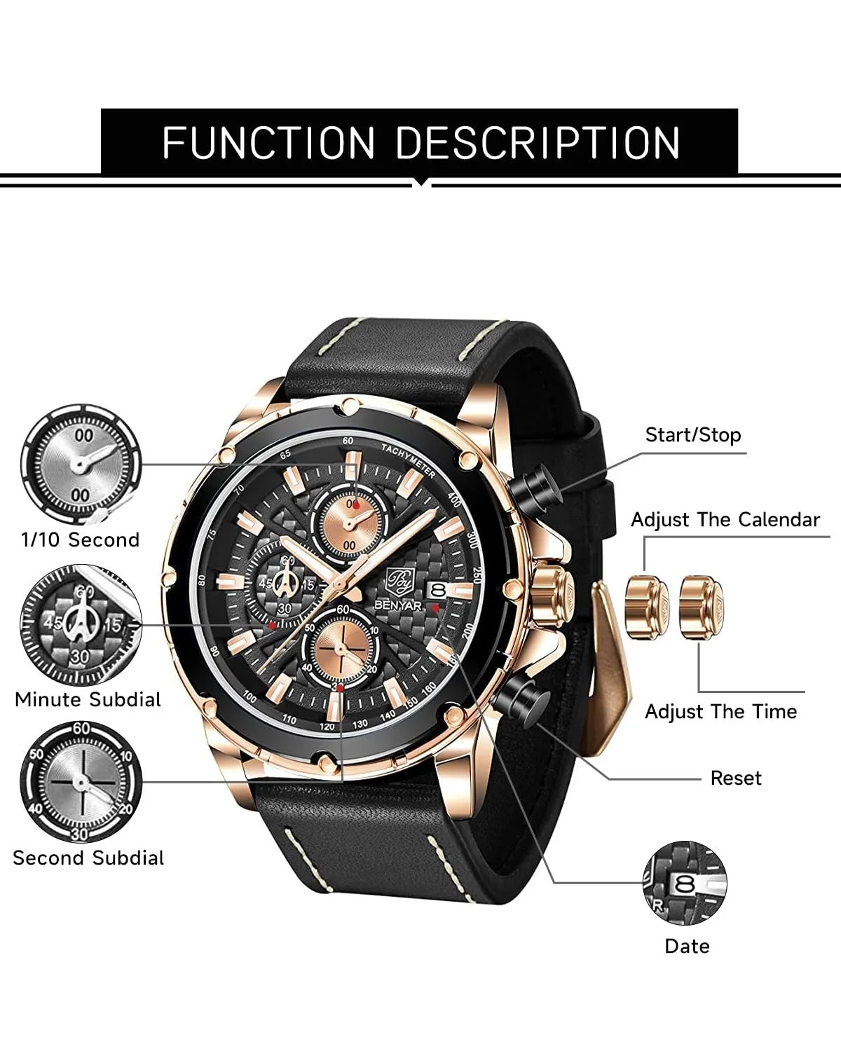 Годинник чоловічий BY BENYAR Хронограф Кварцовий, фото №3