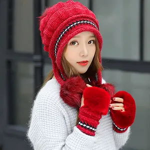 Шапка В'язана зимова шапка з флісовою підкладкою для дівчат synthetic.ua - Фото 1