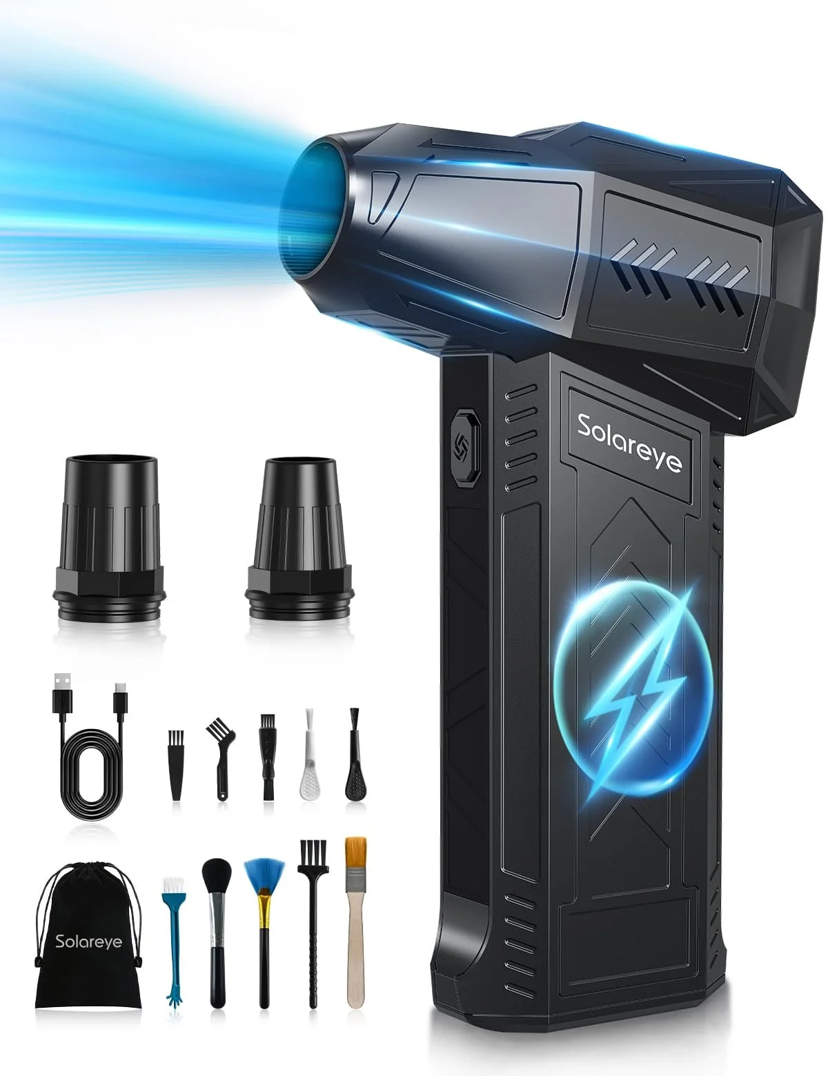 Електрична повітродувка Solareye 3 швидкості 180,000 RPM 6000 mAh з щіткою для чищення та USB швидкою зарядкою, фото №1 Електрична повітродувка Solareye 3 швидкості 180,000 RPM 6000 mAh з щіткою для чищення та USB швидкою зарядкою, фото №1