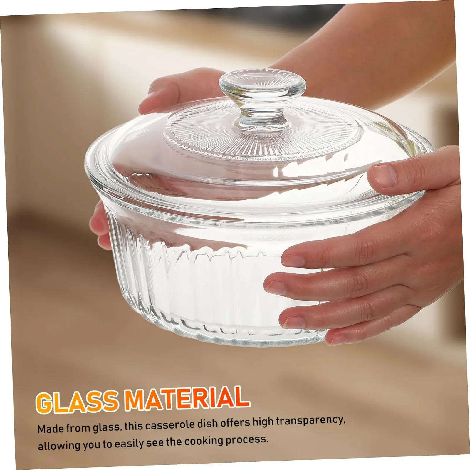 Форма для запікання Luxshiny Скляна Кругла з кришкою Боросилікатна Прозора, фото №9