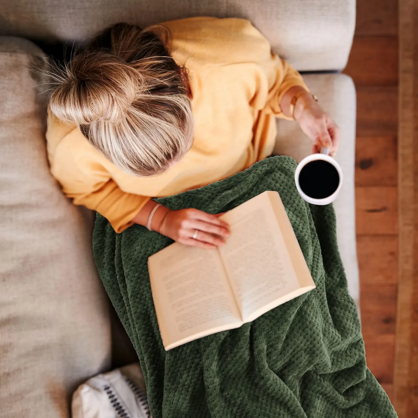 Покрывало Флисовое sourcing map Фланелевое Оливково-зеленое, фото №4