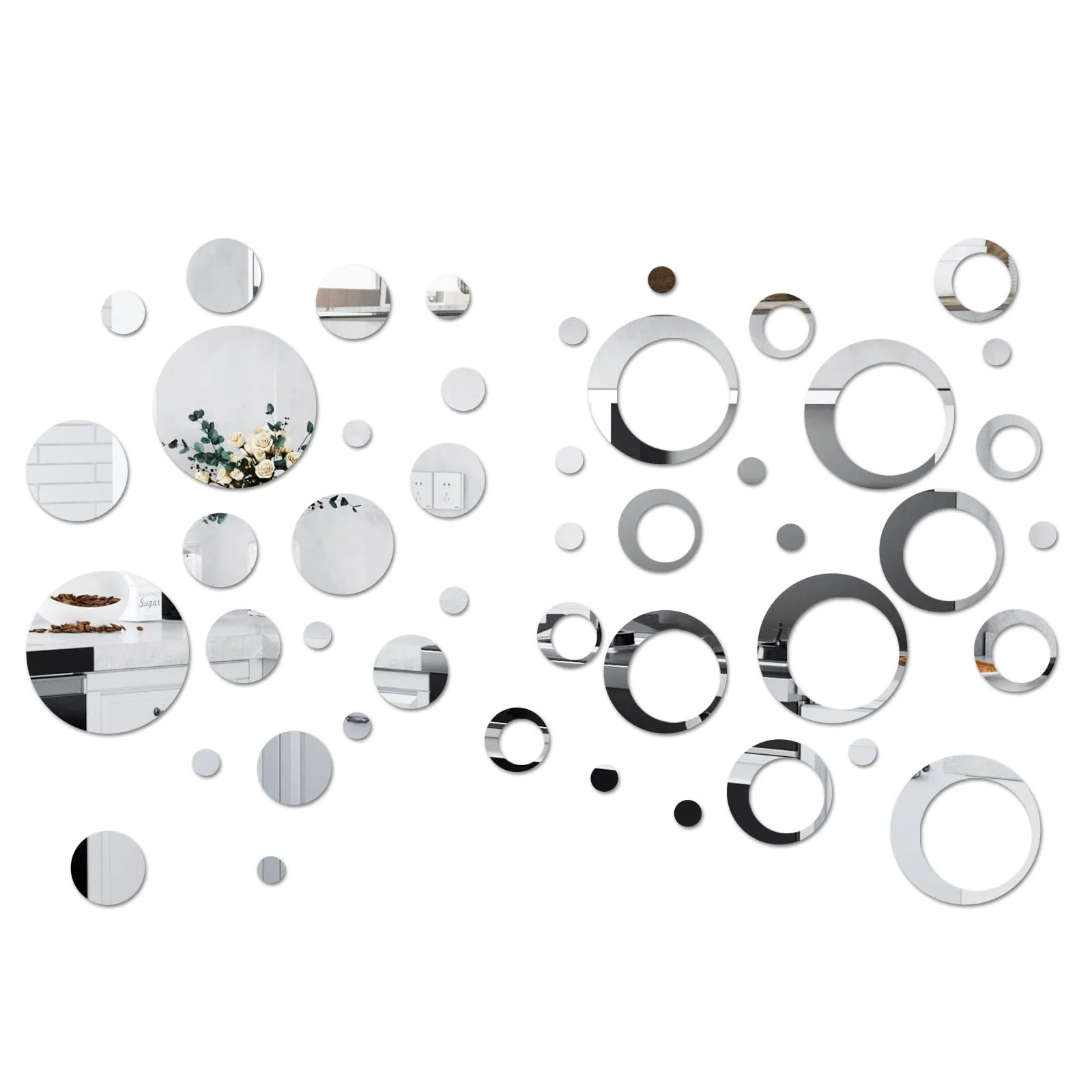 Наклейки на стіну milaosk 50 шт. Круглі дзеркальні Сріблястий, фото №1