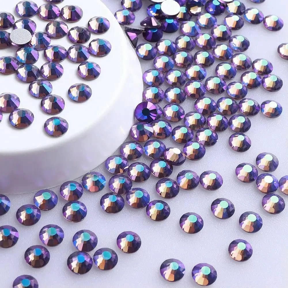 Стразы Стекло SS3-SS20 без термофиксации, плоская задняя часть, блестки, AB-стразы, как на картинке, AB-SS4, 1440 штук, фото №1