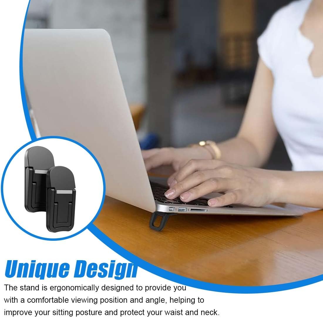 Подставка для ноутбука Мини, Портативная подставка для клавиатуры, Складная невидимая подставка для ноутбука для стола, Металл, Складные ножки для ноутбука с нескользящим силиконом (Черный) - 2 шт, фото №5