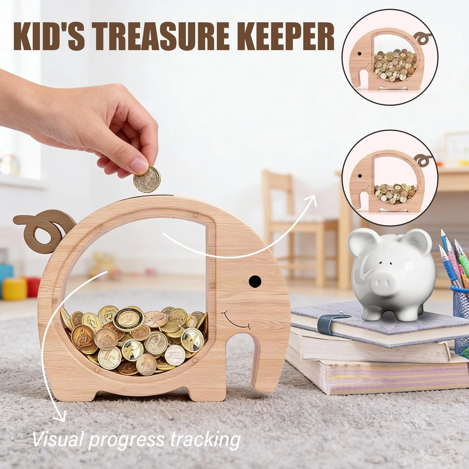 Скарбничка Elephant дерев'яна з ручкою (Elephant), фото №3