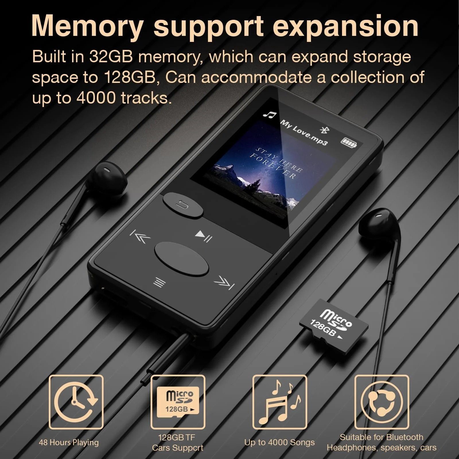 MP3-плеер Bluetooth 5.3 HiFi Sound, FM-радио, 32 ГБ для детей и взрослых, с наушниками, возможность вставить TF-карту Черный, фото №7