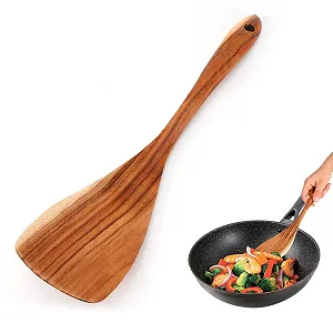 Лопатка Teak деревянная 31.5 x 7.5 см антипригарная для вока для яиц и рыбы кухонная принадлежность - Фото 1