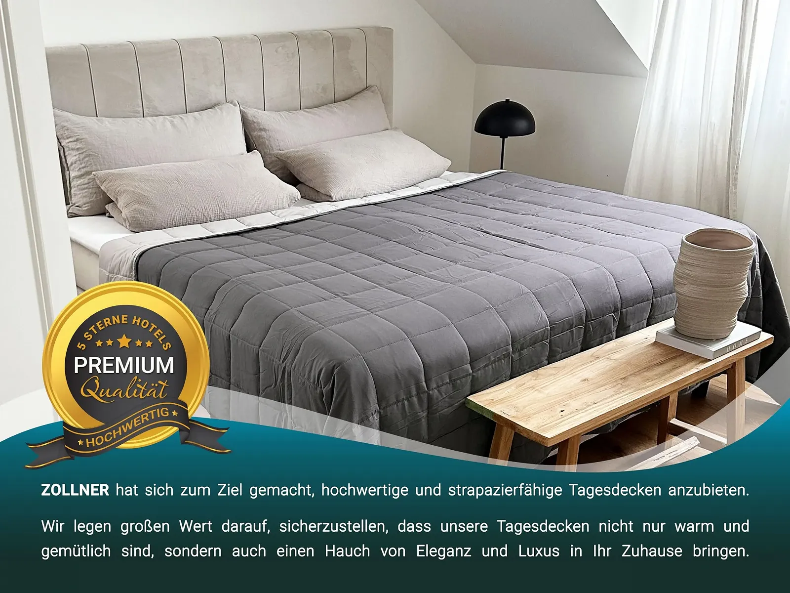 Покривало стьобане ZOLLNER 100% поліестер сірий, фото №5