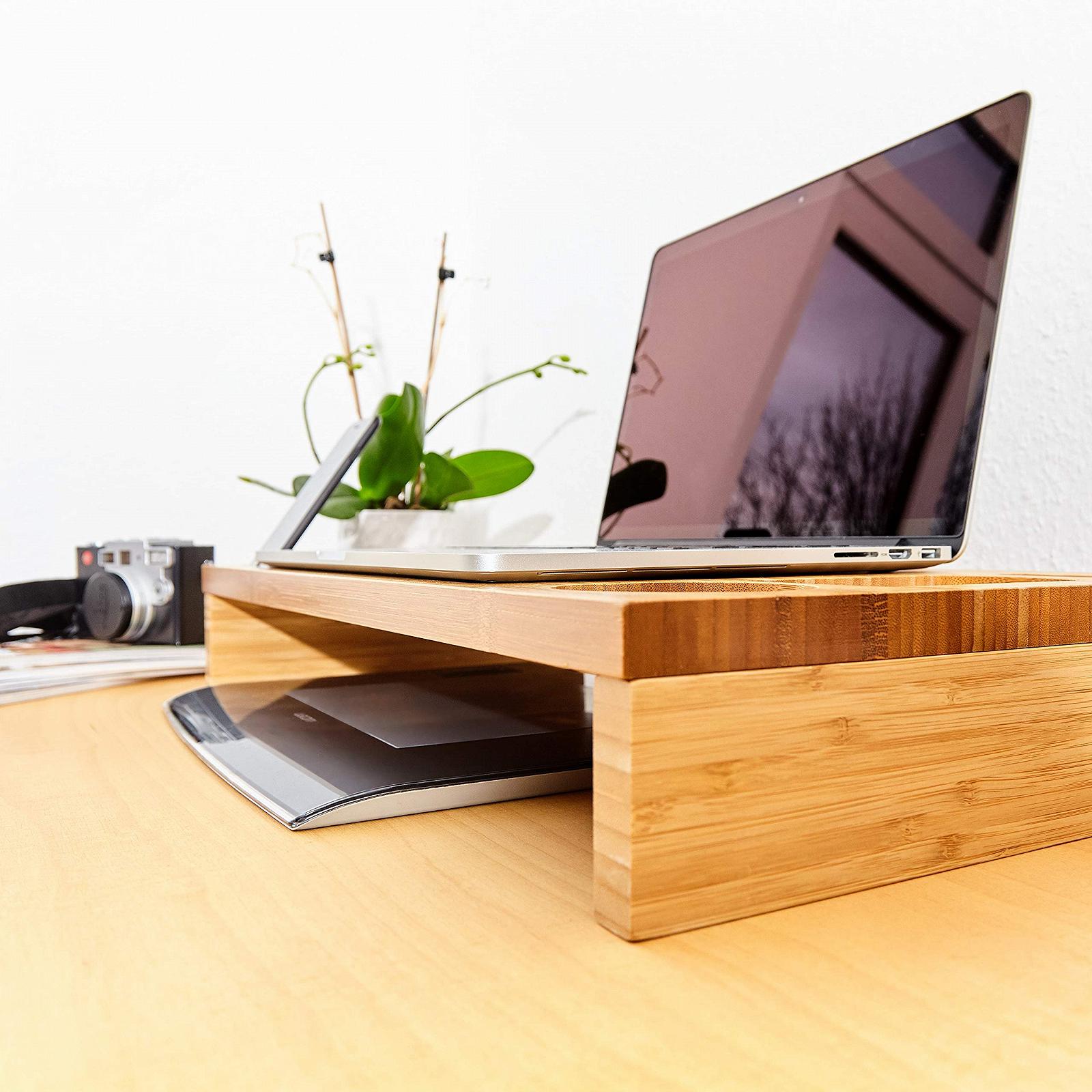 Підставка для монітора Бамбук з місцем для зберігання. Органайзер для столу. Приблизно 60 x 30 x 8.5 см., фото №6