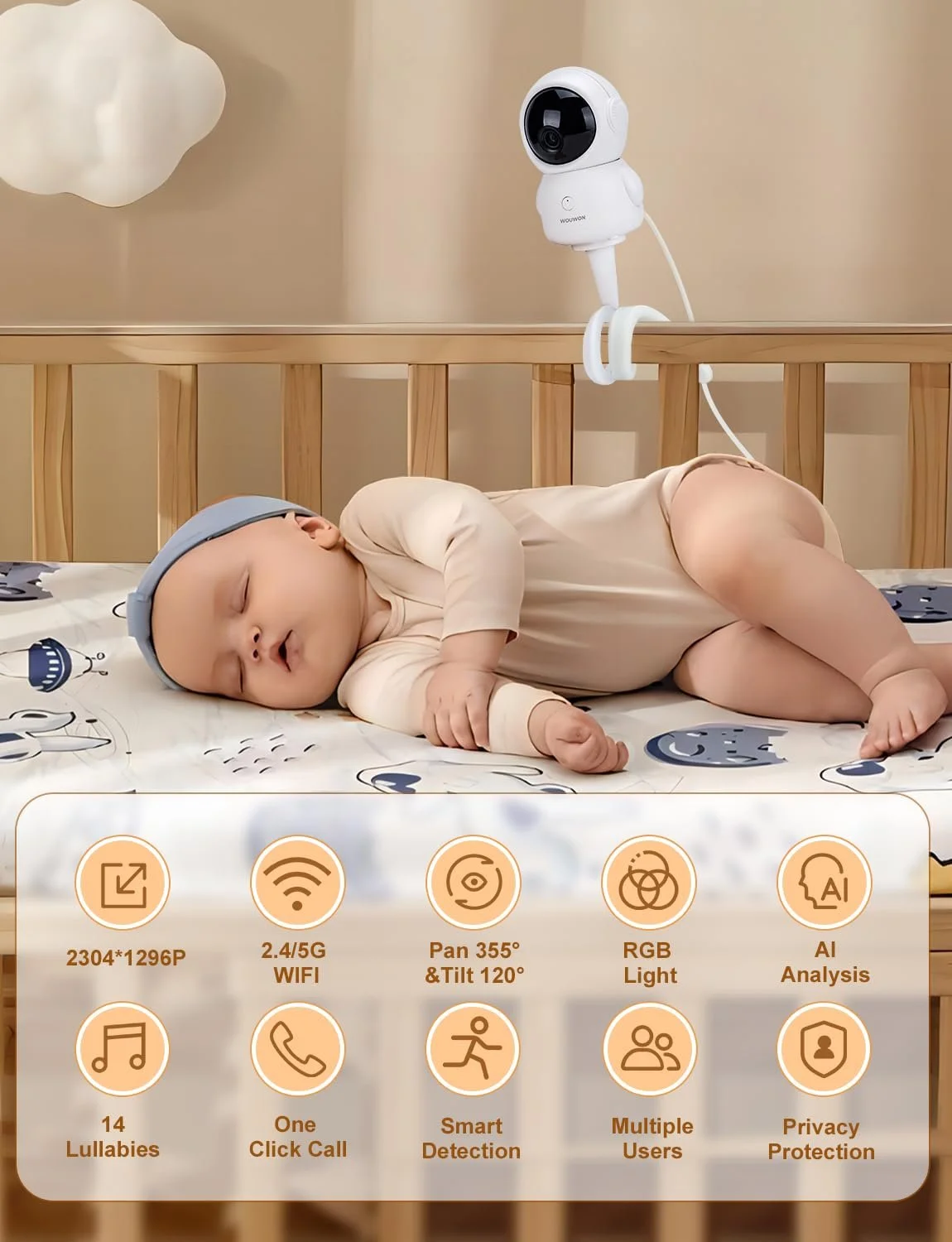 Відеоняня Lollipop 2K WiFi App Temperature Humidity RGB Light, фото №2 Відеоняня Lollipop 2K WiFi App Temperature Humidity RGB Light, фото №2