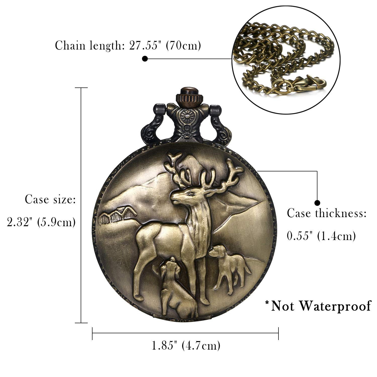 Годинник JewelryWe Кишеньковий Чоловічий Аналоговий Кварцовий Бронзовий Кулон з Ланцюжком, фото №8