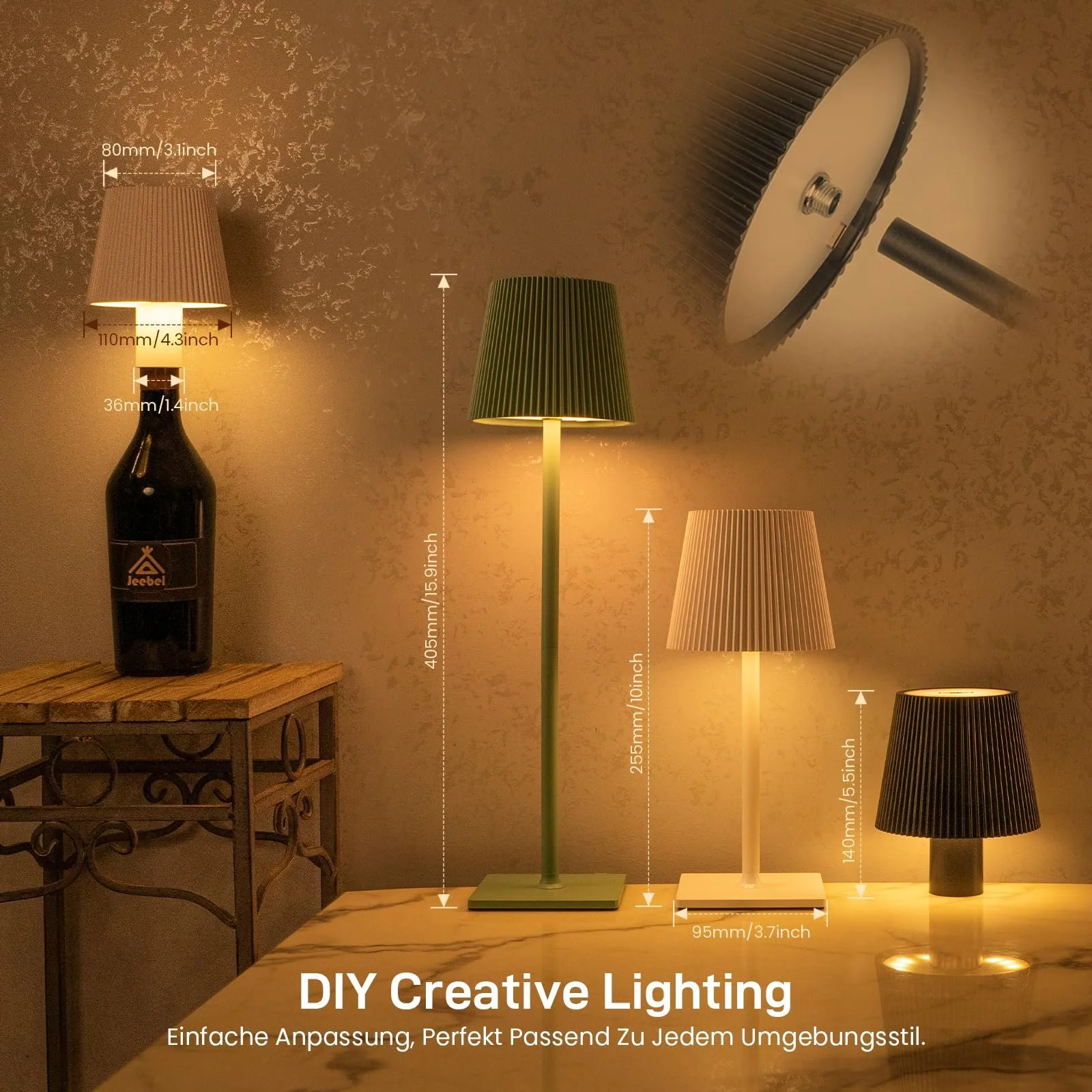 Настільна лампа Jeebel 4-в-1 LED RGB металева для пляшок 5200 мАг IP54 димована портативна, фото №6