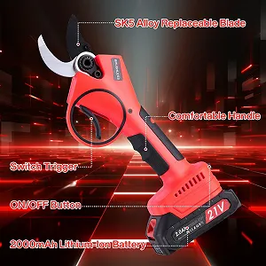 Акумуляторні гілкорізи 40 мм, електричні ножиці для обрізки з акумулятором 2 x 2000 mAh, безщітковий двигун, гостре лезо, садові ножиці для фруктових дерев, червоний synthetic.ua - Фото 1