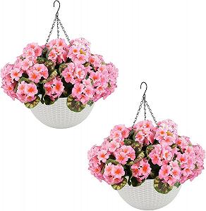 Штучні квіти герані в білому кошику 52 см Підвісне кашпо 12 квіток Декоративний набір для дому та саду Рожевий/Фіолетовий Hydra - Фото 1