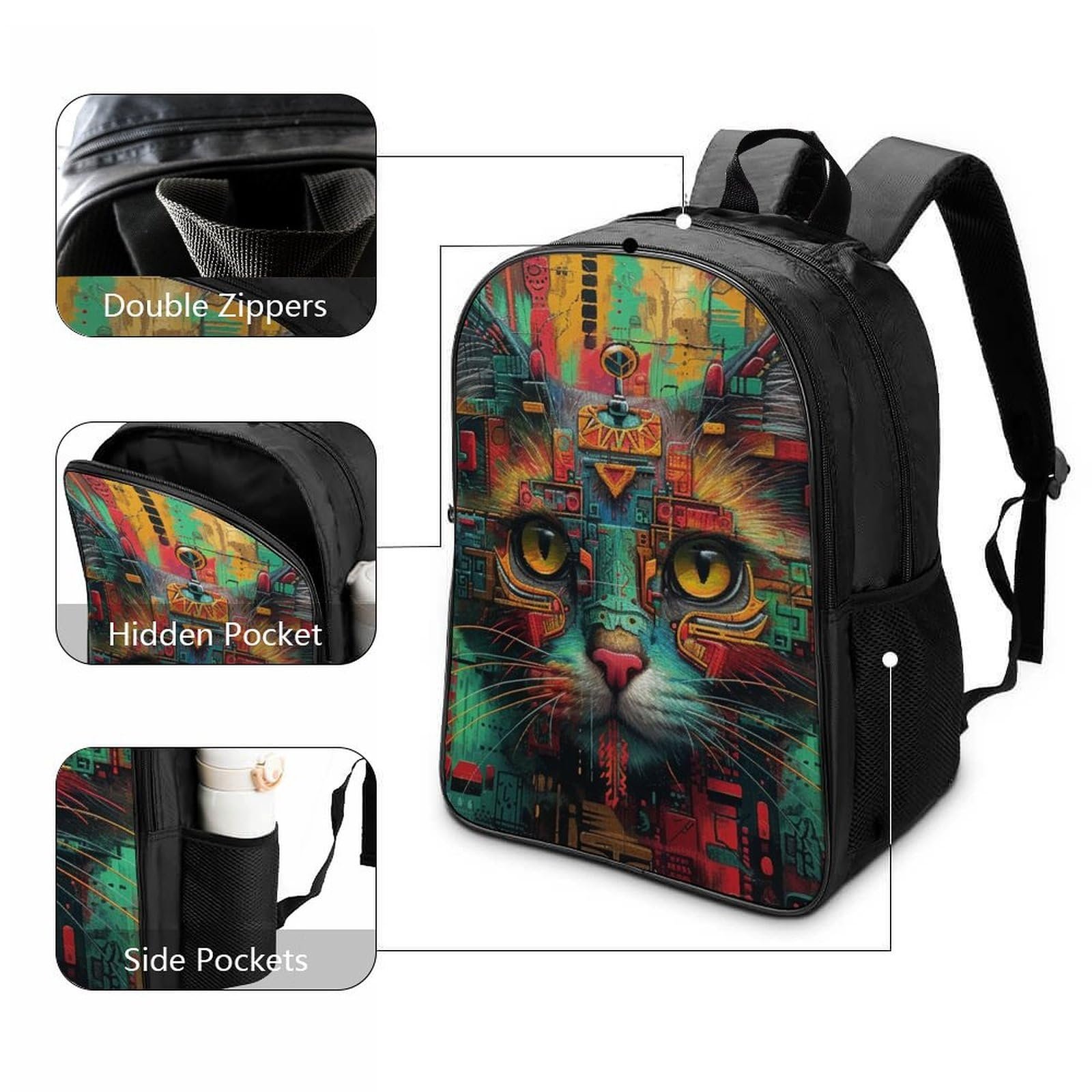 Рюкзак DPEOANEBN Cat 3D для дітей, великий, з котячим принтом, шкільний, подарунки до школи, 40x28x16 см, фото №3