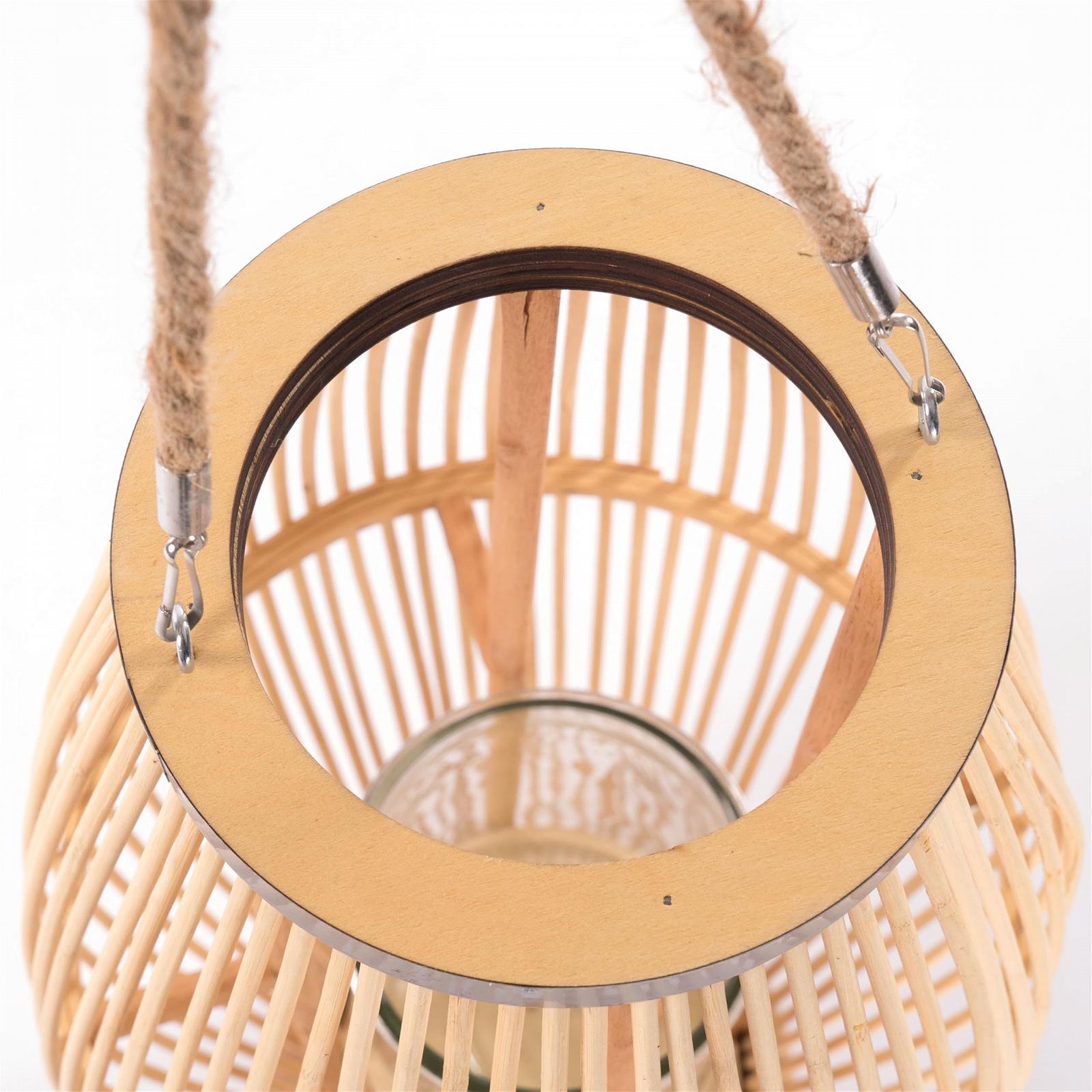 Ліхтар Zya Bamboo з ручкою і скляною вставкою дерев'яний розмір: 70 см, фото №4