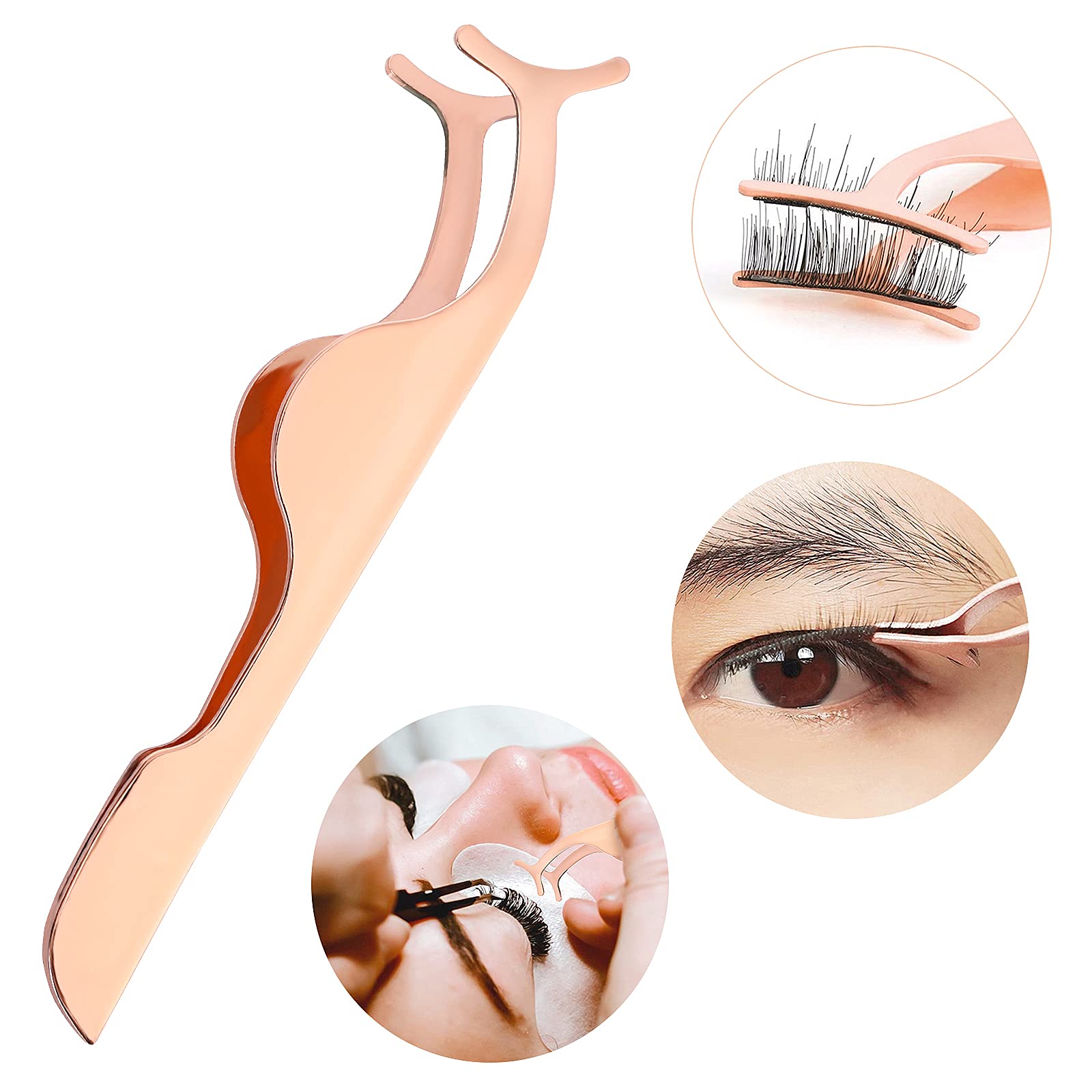 Щипці Sibba Eyelash Tweezers Applicator з нержавіючої сталі з вигнутим кінцем Fishtail для накладних вій кліп для нанесення та зняття щипців (1 x Рожеве золото), фото №3