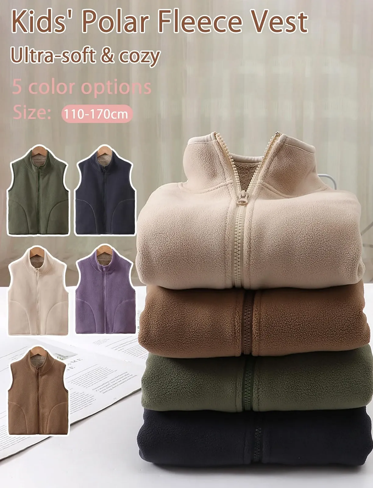 Жилет SEAUR Легкий Флисовый для Мальчиков Девочек Безрукавка Зимний Флисовый Жилет Детский Теплый Жилет Повседневный 3-14 лет, фото №2