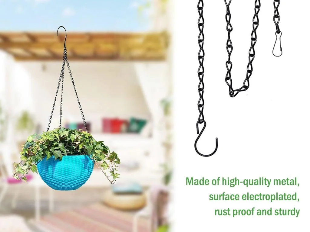 Ланцюжки для підвісних кошиків Набір 12 шт. Металеві з гачками 50 см Чорний, фото №3