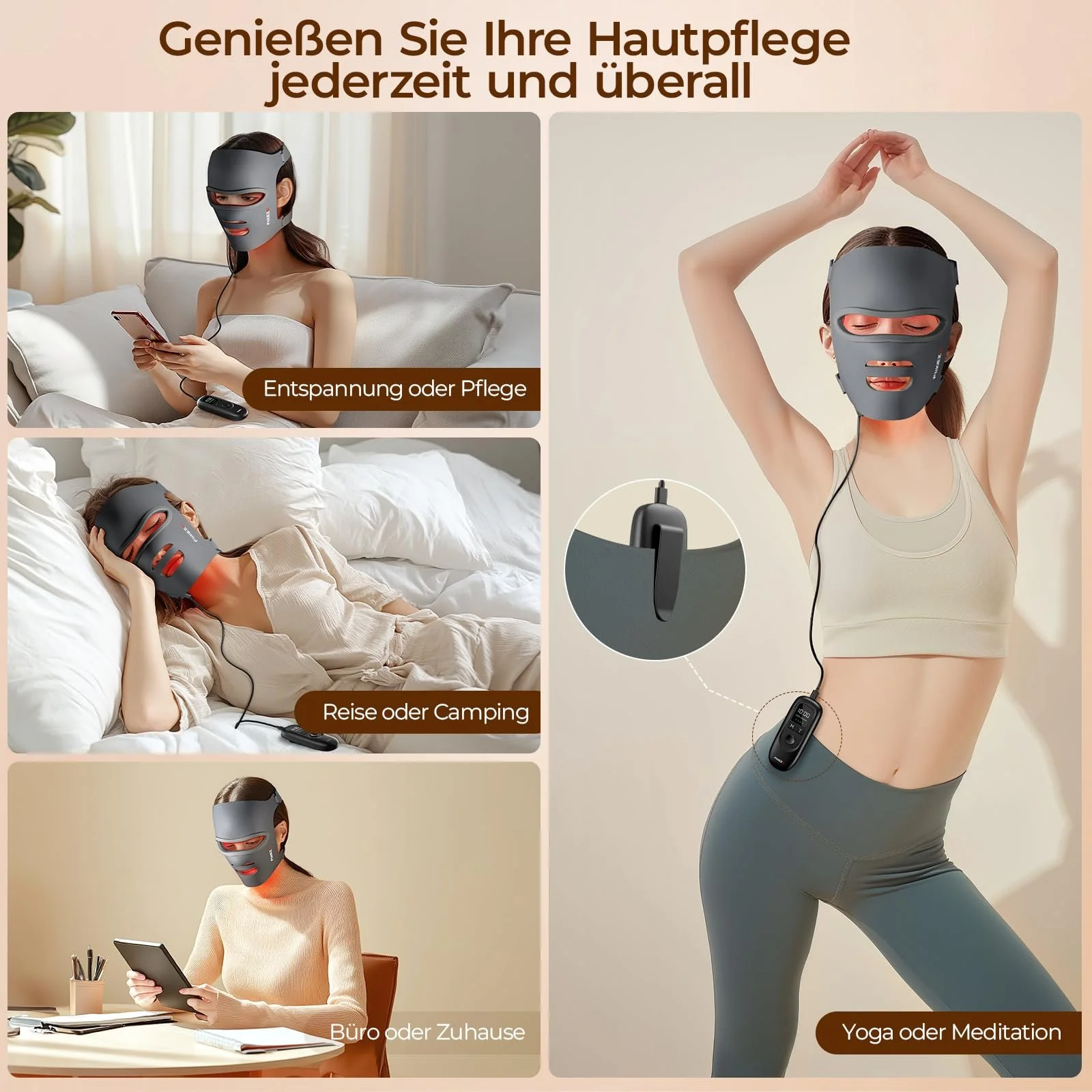 LED Маска для обличчя для антивікового догляду, проти акне, зморшок, світлотерапія для дому, фото №8