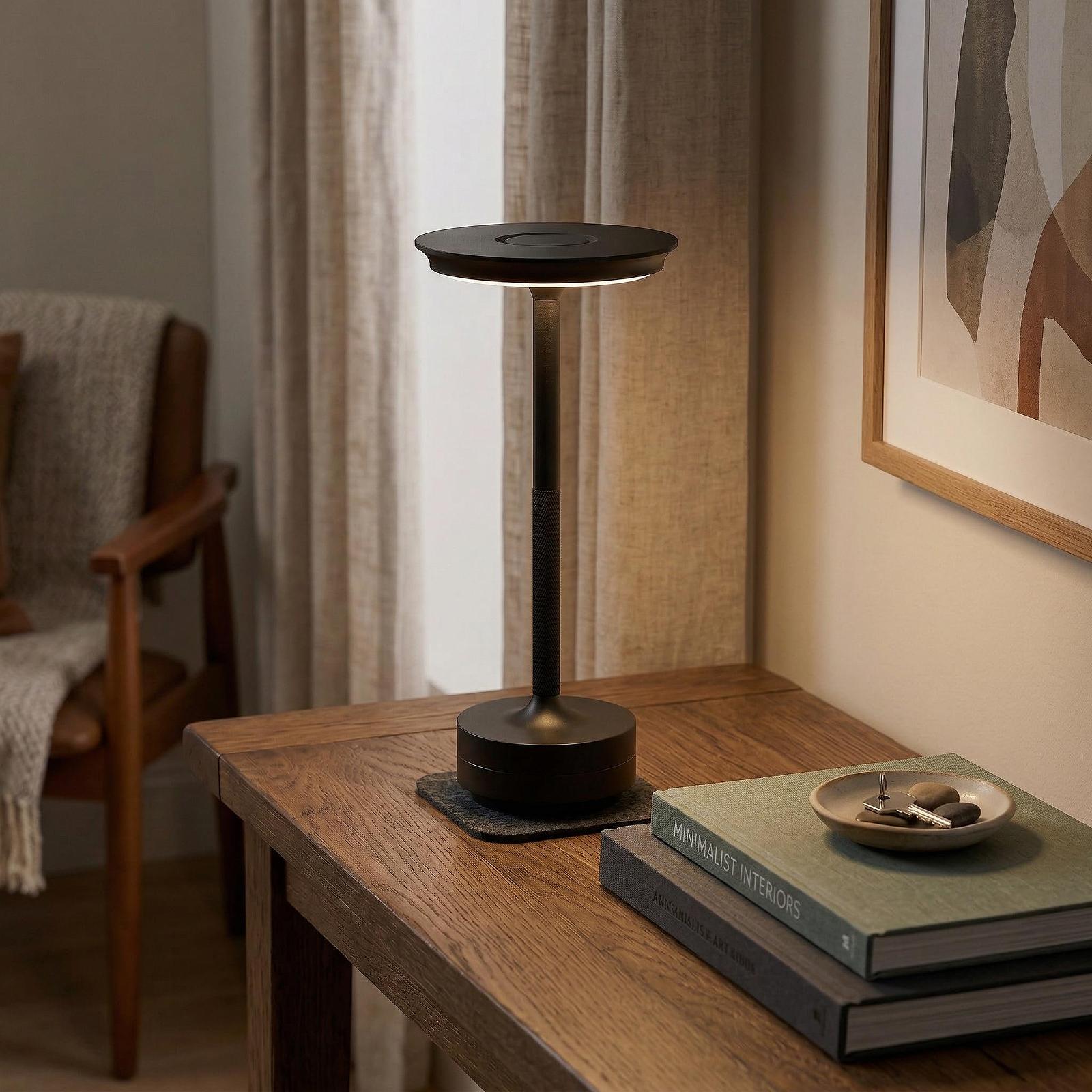 Настільна лампа LED бездротова з вбудованим акумулятором, сенсорна, димована, USB-C, чорна, фото №5