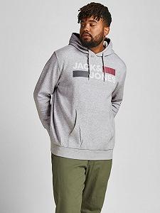 Світшот Jack&Jones PLUS LOGO SWEAT HOOD NOOS PS 12163777, світло-сірий меланж, принт: PLAY, XXXL - Фото 1