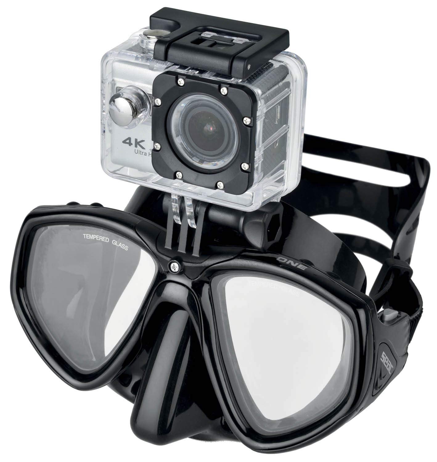 Маска SEAC One Pro з підтримкою екшн-камери GoPro, чорна, стандарт, фото №2