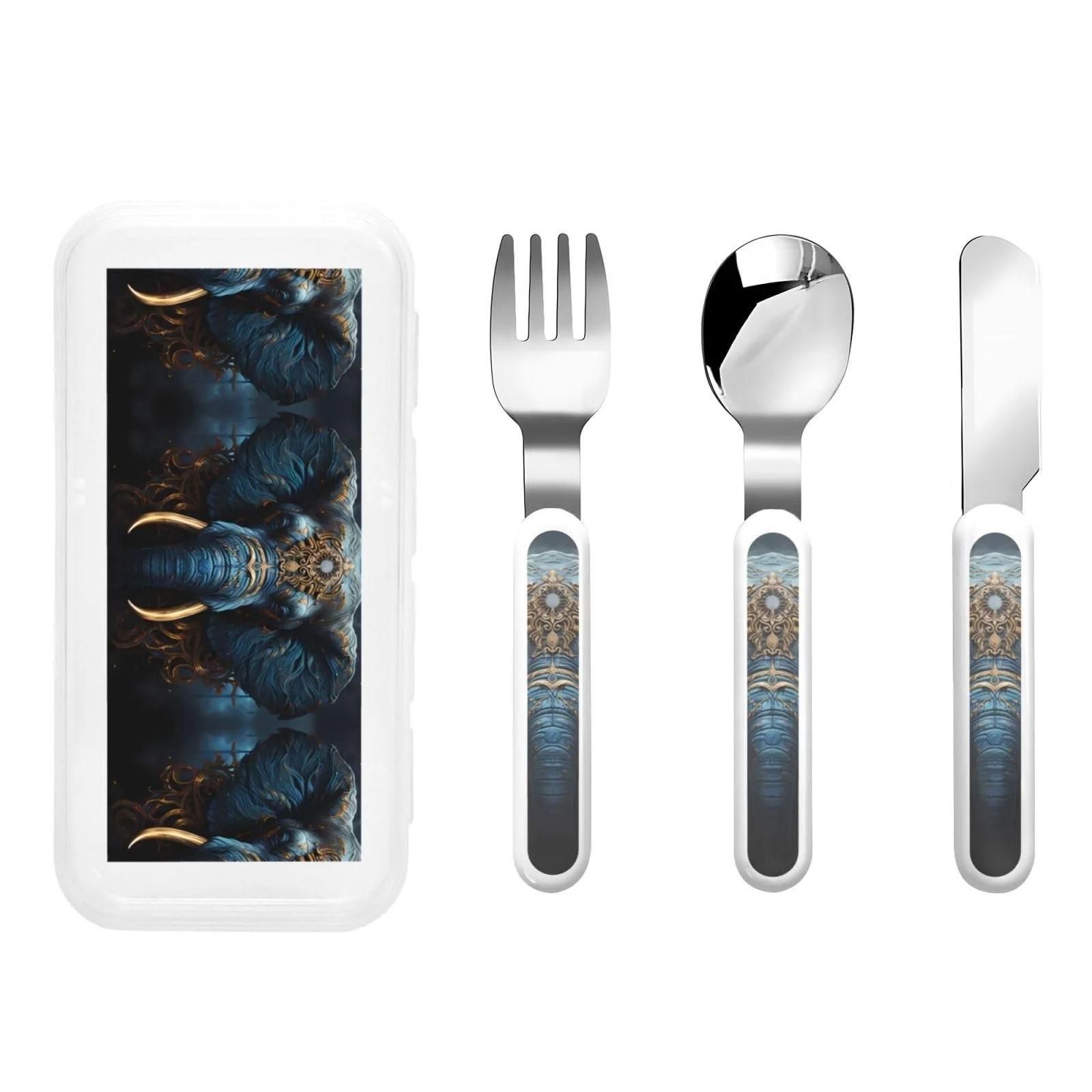 Набір дитячих столових приборів з трьох предметів Eerie Elephant з малюнком, багаторазовий, фото №1 Набір дитячих столових приборів з трьох предметів Eerie Elephant з малюнком, багаторазовий, фото №1