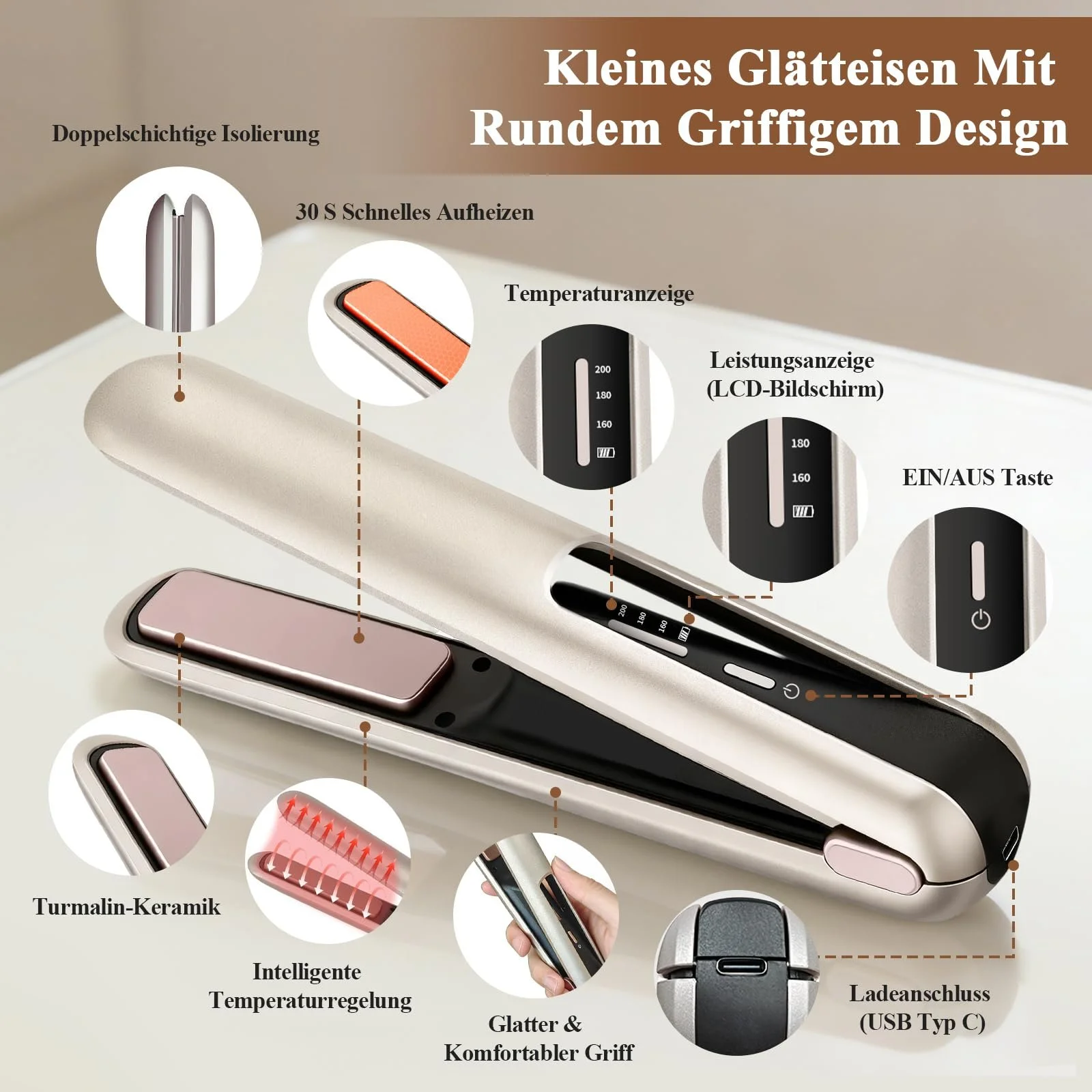 Мини-выпрямитель для волос аккумуляторный 2-в-1 4800 mAh 160-200 °C Керамический, фото №6 Мини-выпрямитель для волос аккумуляторный 2-в-1 4800 mAh 160-200 °C Керамический, фото №6