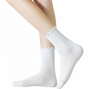 Носки с рюшами Женские хлопковые носки Мягкие Удобные Дышащие Вязаные Элегантные Носки-принцессы для женщин Девушек Женщин (5 пар) - Фото 1