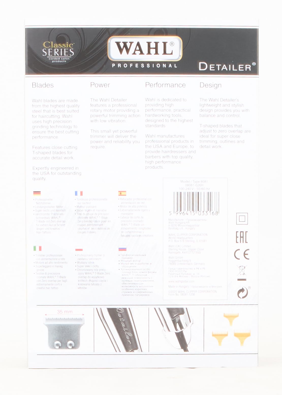 Триммер Wahl Detailer Мощный Проводной Триммер для Обработки Краев и Детальной Работы Черный/Хром, фото №3