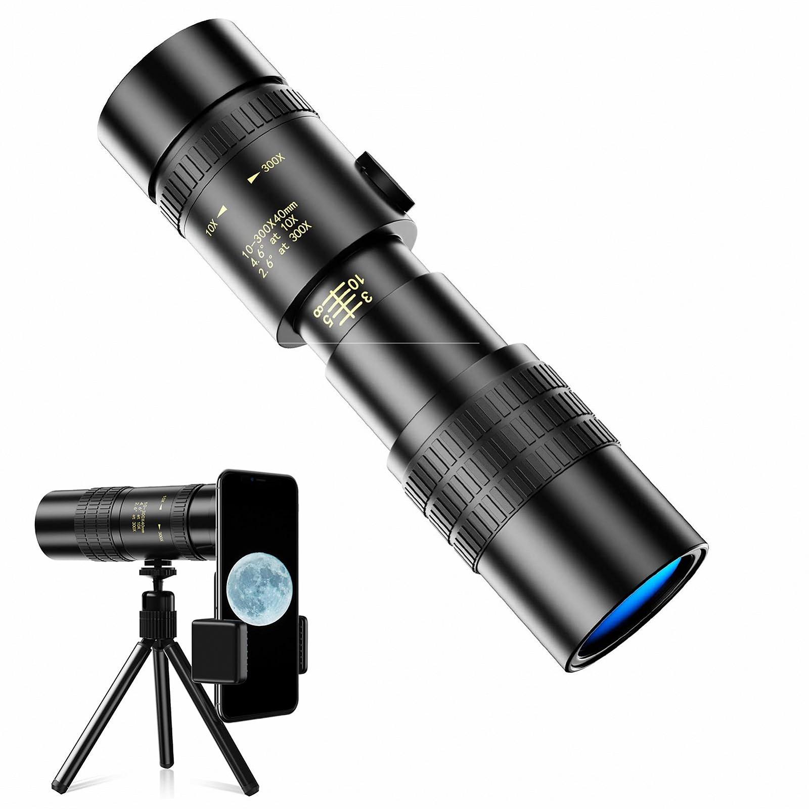 Монокулярный телескоп 4K 10-300x40 мм Водонепроницаемый для взрослых с держателем для смартфона и штативом для наблюдения за птицами походов концертов, фото №1