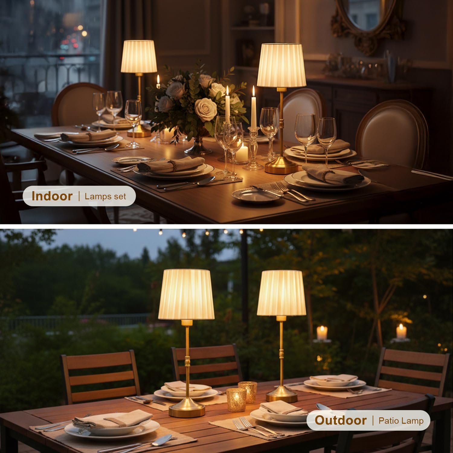 Настільна лампа бездротова акумуляторна 5200 мАг LED сенсорна з тканинним абажуром Gold, фото №4