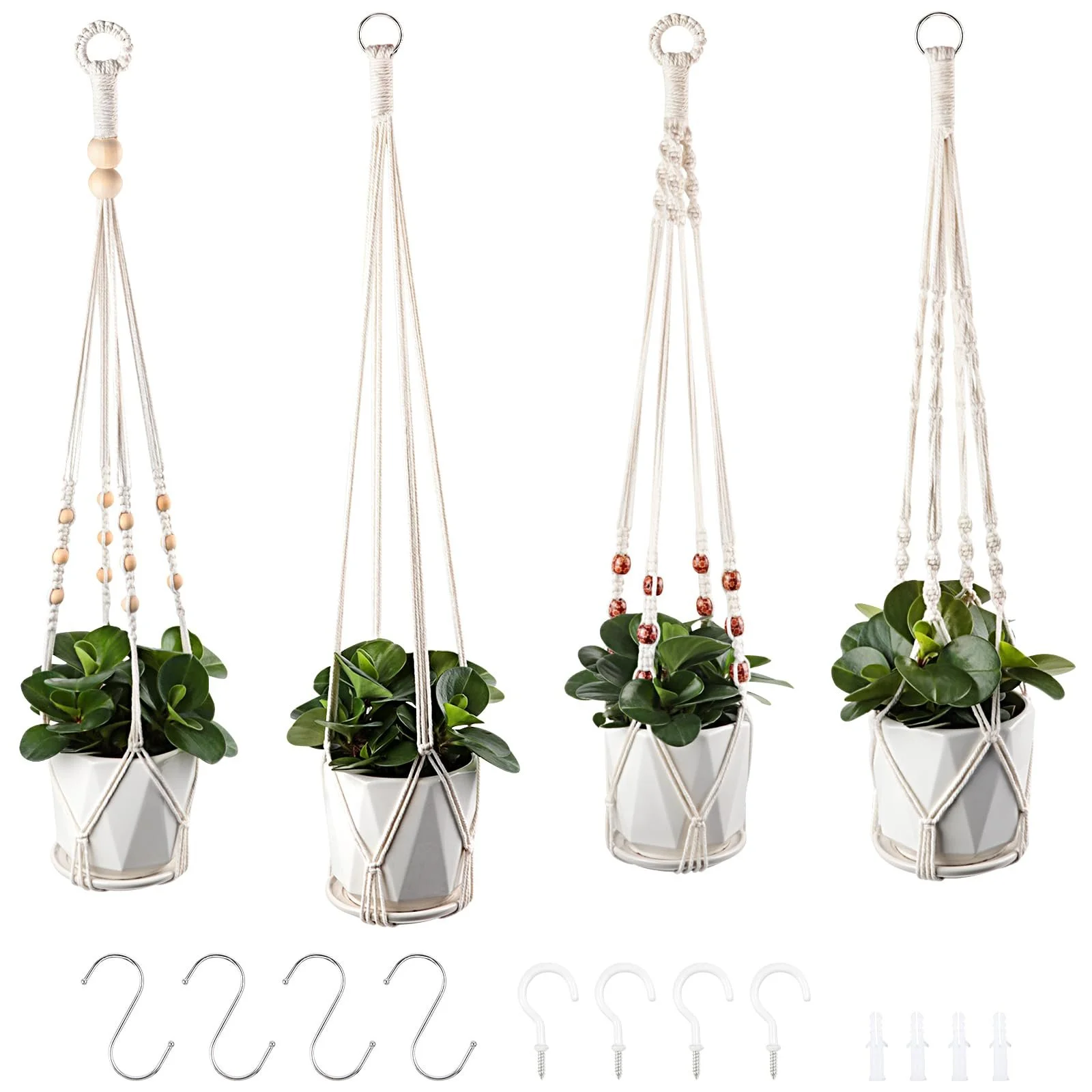 Підвісні кошики макраме Petutu Boho Набір 4 шт. Натуральна бавовна, фото №1 Підвісні кошики макраме Petutu Boho Набір 4 шт. Натуральна бавовна, фото №1