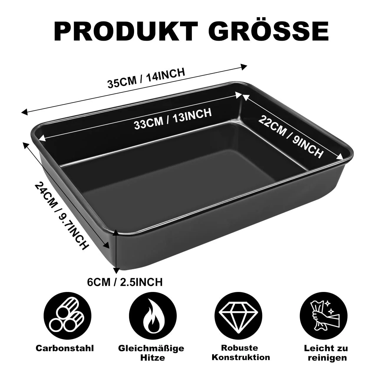 Форма для выпечки 35 x 25 x 6 см прямоугольная эмалированная антипригарная, фото №2